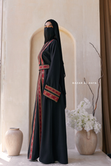 Black Red Aisha Palestinian Thobe Abaya Tatreez Embroidery Dress