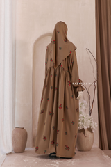 Camel Mahfuza Oversized Abaya Dress With Hijab Two Piece Set - Silk Cotton