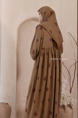 Camel Mahfuza Oversized Abaya Dress With Hijab Two Piece Set - Silk Cotton