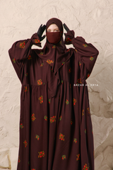 Chocolate Mahfuza Oversized Abaya Dress With Hijab Two Piece Set - Silk Cotton