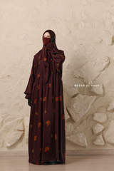 Chocolate Mahfuza Oversized Abaya Dress With Hijab Two Piece Set - Silk Cotton