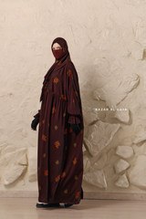 Chocolate Mahfuza Oversized Abaya Dress With Hijab Two Piece Set - Silk Cotton