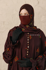 Chocolate Mahfuza Oversized Abaya Dress With Hijab Two Piece Set - Silk Cotton