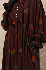 Chocolate Mahfuza Oversized Abaya Dress With Hijab Two Piece Set - Silk Cotton