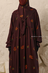 Chocolate Mahfuza Oversized Abaya Dress With Hijab Two Piece Set - Silk Cotton