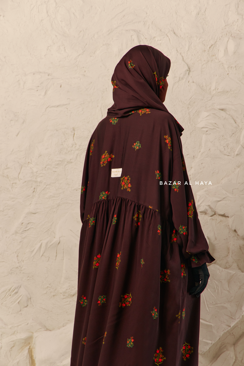 Chocolate Mahfuza Oversized Abaya Dress With Hijab Two Piece Set - Silk Cotton