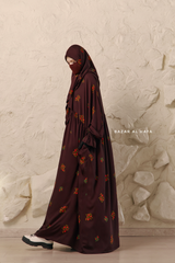 Chocolate Mahfuza Oversized Abaya Dress With Hijab Two Piece Set - Silk Cotton
