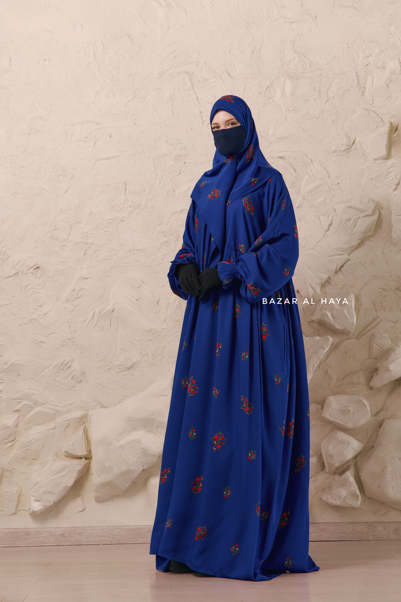 blue burqa dress Royal Blue Mahfuza Oversized Abaya Dress With Hijab Two Piece Set