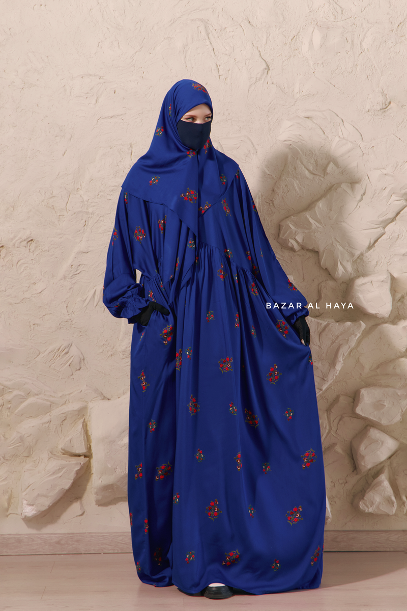 women's hijab dress Royal Blue Mahfuza Oversized Abaya Dress With Hijab Two Piece Set