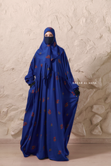 Royal Blue Mahfuza Oversized Abaya Dress With Hijab Two Piece Set - Silk Cotton