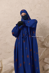 Royal Blue Mahfuza Oversized Abaya Dress With Hijab Two Piece Set - Silk Cotton