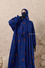 Royal Blue Mahfuza Oversized Abaya Dress With Hijab Two Piece Set - Silk Cotton