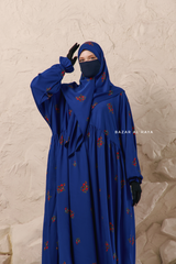 Royal Blue Mahfuza Oversized Abaya Dress With Hijab Two Piece Set - Silk Cotton