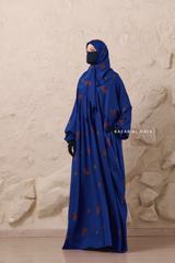 Royal Blue Mahfuza Oversized Abaya Dress With Hijab Two Piece Set - Silk Cotton