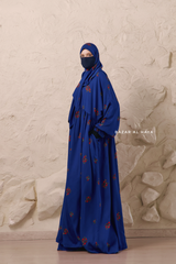 Royal Blue Mahfuza Oversized Abaya Dress With Hijab Two Piece Set - Silk Cotton