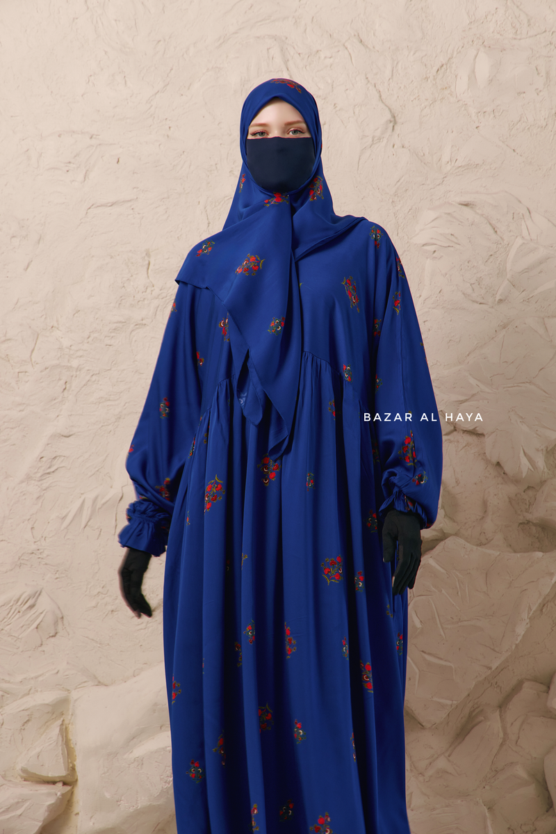 Royal Blue Mahfuza Oversized Abaya Dress with Hijab Two Piece Set - Silk Cotton S Royal Blue Mahfuza Oversized Abaya Dress with Hijab Two Piece Set - Silk Cotton S
