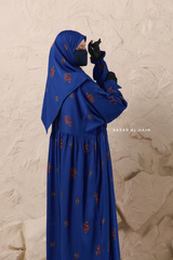 Royal Blue Mahfuza Oversized Abaya Dress With Hijab Two Piece Set - Silk Cotton