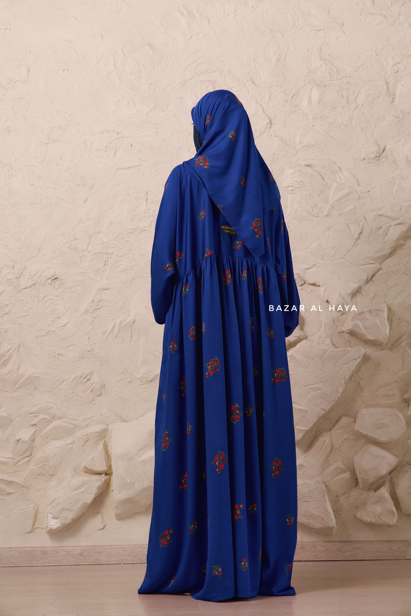 Royal Blue Mahfuza Oversized Abaya Dress With Hijab Two Piece Set - Silk Cotton S Royal Blue Mahfuza Oversized Abaya Dress With Hijab Two Piece Set - Silk Cotton S