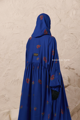 Royal Blue Mahfuza Oversized Abaya Dress With Hijab Two Piece Set - Silk Cotton