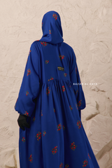 Royal Blue Mahfuza Oversized Abaya Dress With Hijab Two Piece Set - Silk Cotton