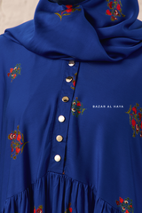 Royal Blue Mahfuza Oversized Abaya Dress With Hijab Two Piece Set - Silk Cotton