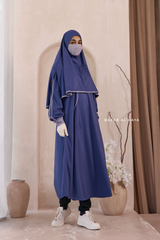 Khalida Denim Blue Modest Sportswear With Hijab Set - Stretchy & Breathable