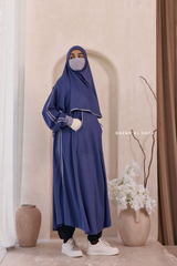 Khalida Denim Blue Modest Sportswear With Hijab Set - Stretchy & Breathable