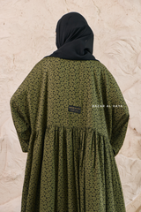 Olive Maryam Floral Abaya Dress & Pants Set In Premium Silk Cotton - Oversized