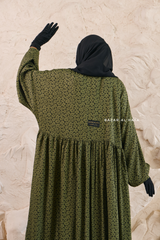 Olive Maryam Floral Abaya Dress & Pants Set In Premium Silk Cotton - Oversized