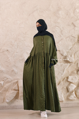 Olive Maryam Floral Abaya Dress & Pants Set In Premium Silk Cotton - Oversized