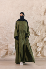 Olive Maryam Floral Abaya Dress & Pants Set In Premium Silk Cotton - Oversized