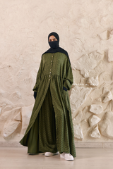 Olive Maryam Floral Abaya Dress & Pants Set In Premium Silk Cotton - Oversized