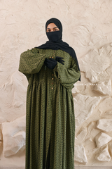 Olive Maryam Floral Abaya Dress & Pants Set In Premium Silk Cotton - Oversized