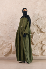 Olive Maryam Floral Abaya Dress & Pants Set In Premium Silk Cotton - Oversized
