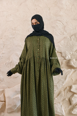 Olive Maryam Floral Abaya Dress & Pants Set In Premium Silk Cotton - Oversized