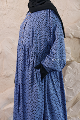 Blue Maryam Floral Abaya Dress & Pants Set In Premium Silk Cotton - Oversized