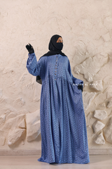 Blue Maryam Floral Abaya Dress & Pants Set In Premium Silk Cotton - Oversized
