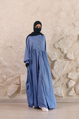 Blue Maryam Floral Abaya Dress & Pants Set In Premium Silk Cotton - Oversized