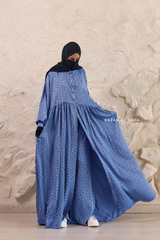 Blue Maryam Floral Abaya Dress & Pants Set In Premium Silk Cotton - Oversized
