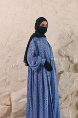Blue Maryam Floral Abaya Dress & Pants Set In Premium Silk Cotton - Oversized