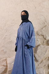 Blue Maryam Floral Abaya Dress & Pants Set In Premium Silk Cotton - Oversized