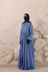 Blue Maryam Floral Abaya Dress & Pants Set In Premium Silk Cotton - Oversized