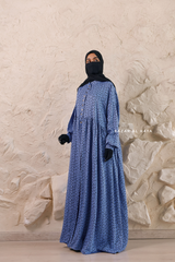 Blue Maryam Floral Abaya Dress & Pants Set In Premium Silk Cotton - Oversized
