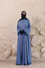 Blue Maryam Floral Abaya Dress & Pants Set In Premium Silk Cotton - Oversized