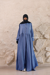 Blue Maryam Floral Abaya Dress & Pants Set In Premium Silk Cotton - Oversized