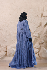 Blue Maryam Floral Abaya Dress & Pants Set In Premium Silk Cotton - Oversized