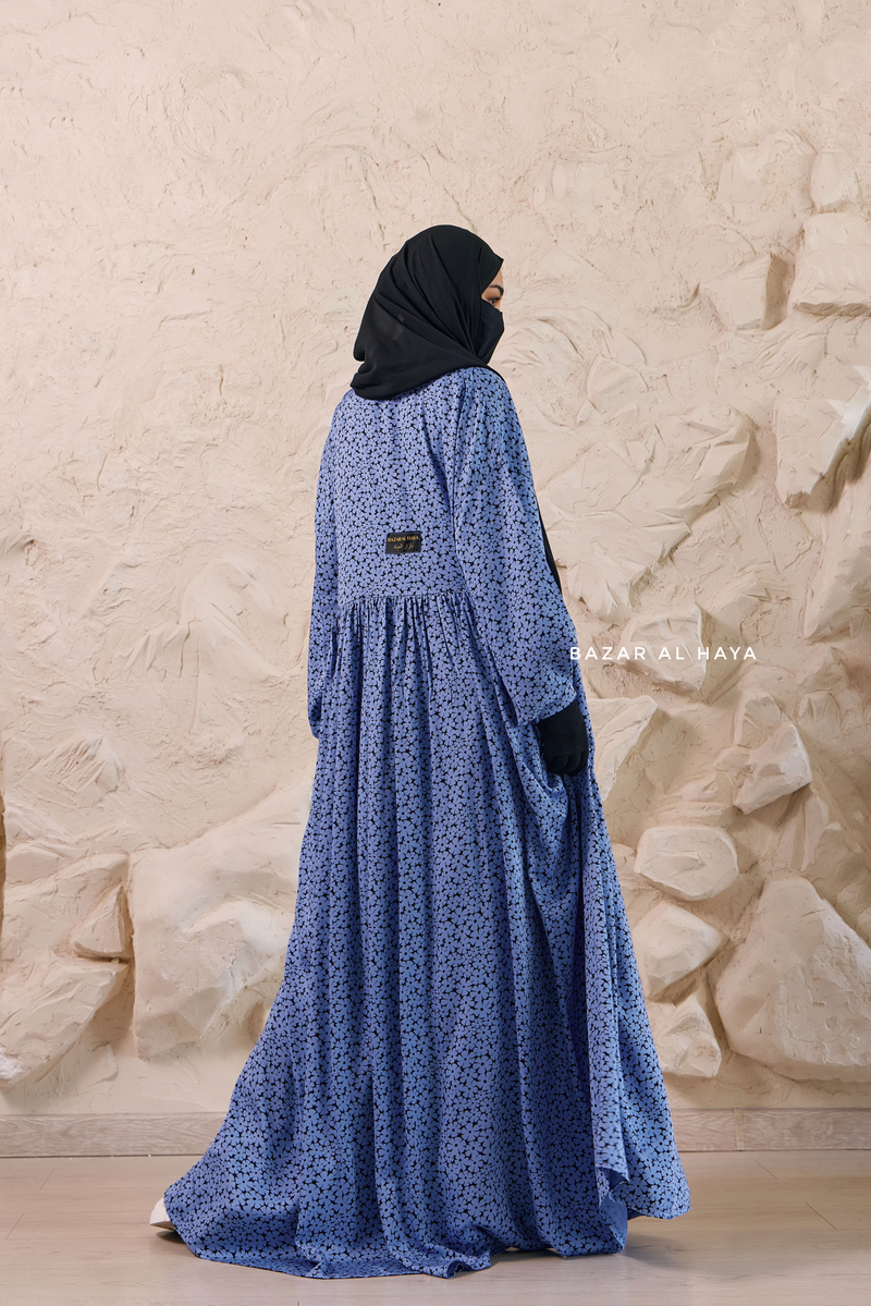 Blue Maryam Floral Abaya Dress & Pants Set In Premium Silk Cotton - Oversized M Blue Maryam Floral Abaya Dress & Pants Set In Premium Silk Cotton - Oversized M