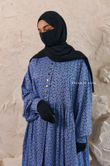 Blue Maryam Floral Abaya Dress & Pants Set In Premium Silk Cotton - Oversized