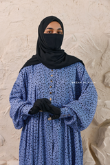 Blue Maryam Floral Abaya Dress & Pants Set In Premium Silk Cotton - Oversized