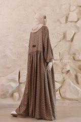 Mocha Maryam Floral Abaya Dress &amp; Pants Set In Premium Silk Cotton - Oversized